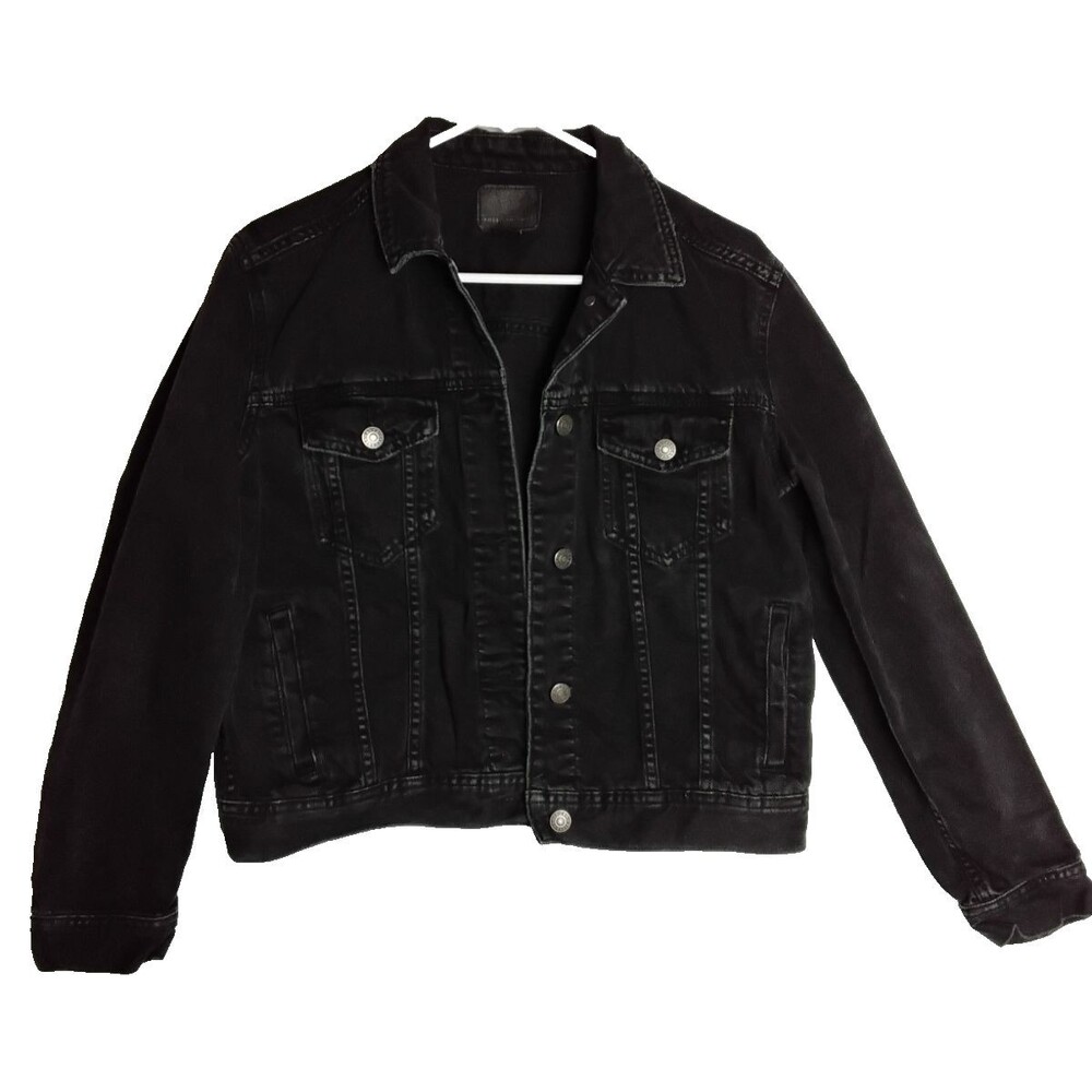 American Eagle Women's Denim Jacket Black Size Medium Trucker Western Distressed